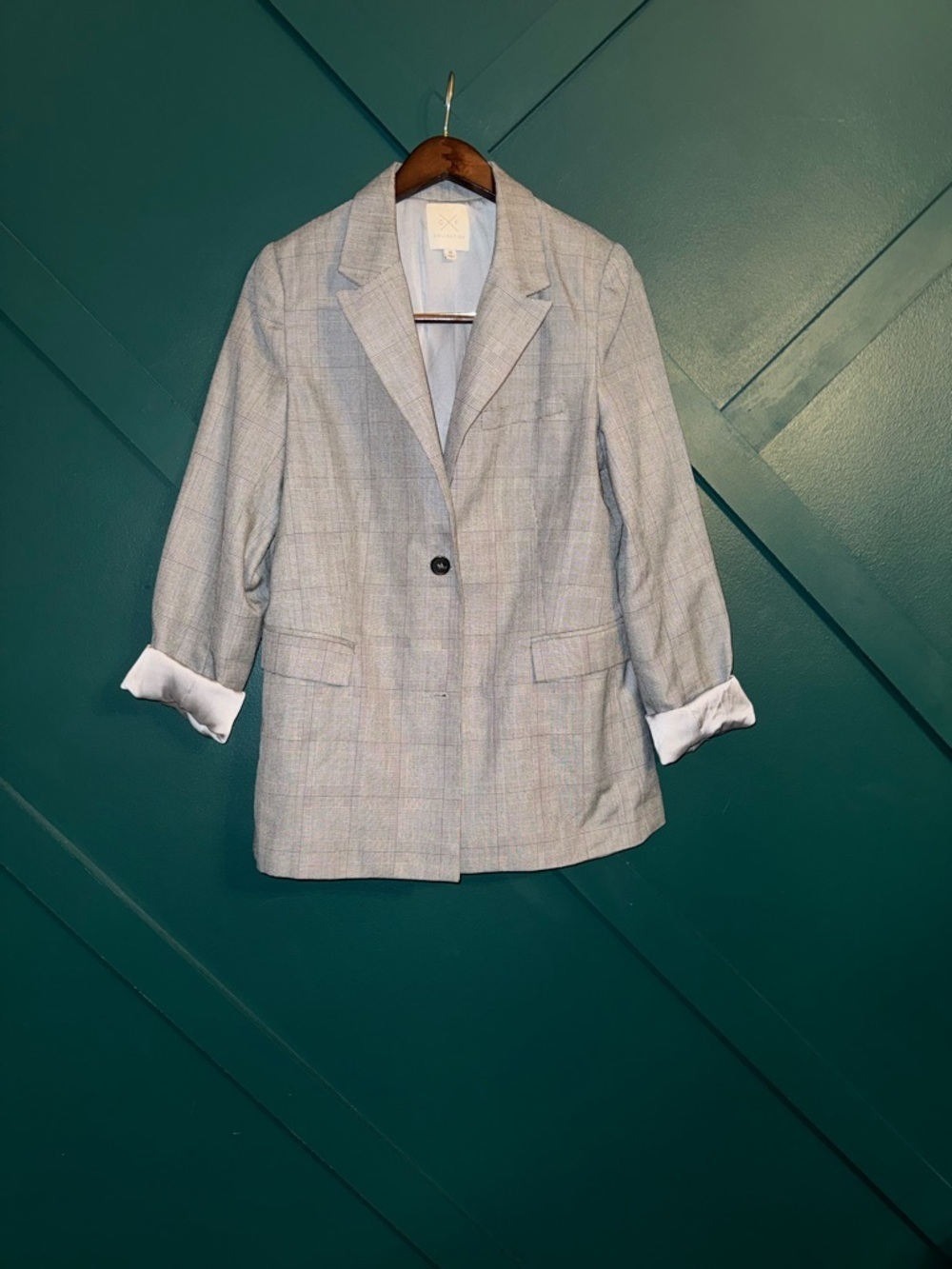 Light Gray Plaid Women's Blazer Jacket